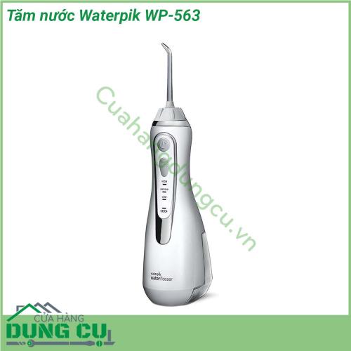 Tăm nước Waterpik WP-563 là máy tăm nước không dây tiên tiến nhất cho đến nay  Máy có thiết kế hiện đại sang trọng với hệ thống sạc pin nhanh bằng nam châm máy hoạt động êm ái có 3 cấp độ phun đầu phun có thể xoay 360 độ dễ thêm nước vào bình chứa (đủ nước sử dụng trong 45-60 giây tùy theo cấp độ phun) có thể sử dụng trong khi đang tắm