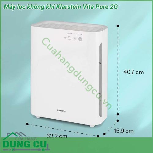 Máy lọc không khí Klarstein Vita Pure 2 thiết kế nhỏ gọn tiết kiệm diện tích với hoạt động êm ả và tiêu thụ điện năng thấp 55W Máy làm mát không khí loại bỏ mùi lọc sạch không khí trong phòng của bạn với năm lần so với máy lọc thông thường Sự kết hợp thông minh của bộ lọc sơ bộ bộ lọc HEPA13 bộ lọc than hoạt tính bộ khử trùng UV-C kháng khuẩn và bộ tạo ion loại bỏ bụi chất gây dị ứng vi khuẩn và mùi hôi rất hiệu quả Chúng ta có thể yên tâm bảo vệ cho gia đình mình