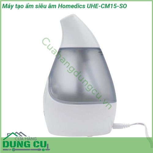 Máy tạo ẩm siêu âm Homedics UHE-CM15-SO thiết kế kiểu dáng nhỏ gọn với tính năng phun sương siêu âm thông minh hỗ trợ khử khuẩn trong không khí không gây tiếng ồn  Dung tích bình chứa lớn 650ml hoạt động liên tục trong 10 giờ mà không cần chiêm nước nhiều lần Chế độ tự động ngắt bảo vệ khi bình chứa không có nước