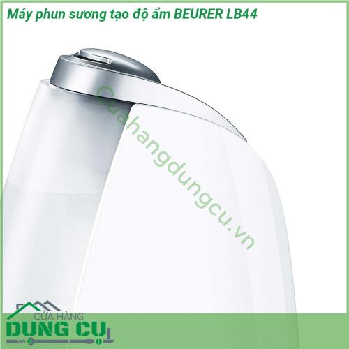 Máy phun sương tạo độ ẩm BEURER LB44 có kiểu dáng rất sang trọng với màu trắng hiện đại giúp bạn có thể đặt nó ở bất cứ đâu mà không sợ làm xấu đi không gian của mình Khoang chứa nước thiết kế với màu trong suốt giúp bạn dễ dàng quan sát để chế thêm nước khi cần tránh bị gián đoạn hoạt động  Núm xoay giúp bạn dễ dàng vận hành sản phẩm Phần nắp máy làm bằng inox hạn chế bám bẩn và dễ làm sạch Thiết kế nhỏ gọn của sản phẩm không làm tốn quá nhiều diện tích không gian của bạn