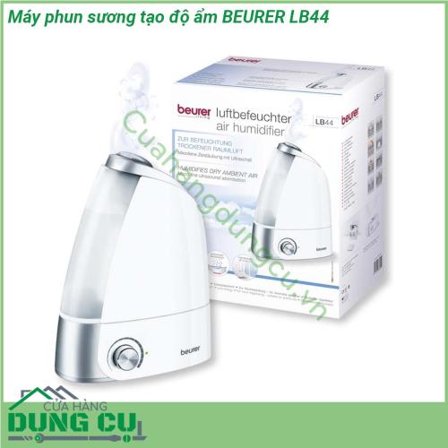 Máy phun sương tạo độ ẩm BEURER LB44 có kiểu dáng rất sang trọng với màu trắng hiện đại giúp bạn có thể đặt nó ở bất cứ đâu mà không sợ làm xấu đi không gian của mình Khoang chứa nước thiết kế với màu trong suốt giúp bạn dễ dàng quan sát để chế thêm nước khi cần tránh bị gián đoạn hoạt động  Núm xoay giúp bạn dễ dàng vận hành sản phẩm Phần nắp máy làm bằng inox hạn chế bám bẩn và dễ làm sạch Thiết kế nhỏ gọn của sản phẩm không làm tốn quá nhiều diện tích không gian của bạn