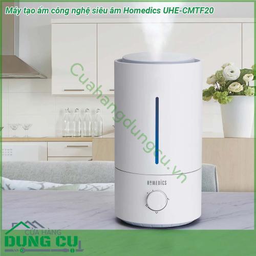 Máy tạo ẩm công nghệ siêu âm Homedics UHE-CMTF20 sở hữu thiết kế sang trọng kiểu dáng hình trụ tròn đẹp mắt gam màu trắng tinh khôi nổi bật Bình chứa nước được làm bằng chất liệu đặc biệt với khả năng chống nấm mốc chống đóng cặn bên cạnh đó bình chứa được thiết kế đi kèm 1 hộp khử khuẩn chứa than hoạt tính và và các khoáng chất diệt sạch đến 99 9 vi khuẩn vi rút trong nước trước khi khuếch tán ra môi trường bên ngoài