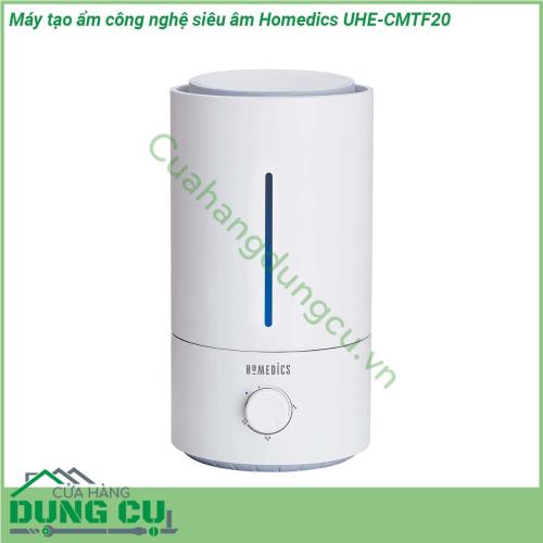 Máy tạo ẩm công nghệ siêu âm Homedics UHE-CMTF20 sở hữu thiết kế sang trọng kiểu dáng hình trụ tròn đẹp mắt gam màu trắng tinh khôi nổi bật Bình chứa nước được làm bằng chất liệu đặc biệt với khả năng chống nấm mốc chống đóng cặn bên cạnh đó bình chứa được thiết kế đi kèm 1 hộp khử khuẩn chứa than hoạt tính và và các khoáng chất diệt sạch đến 99 9 vi khuẩn vi rút trong nước trước khi khuếch tán ra môi trường bên ngoài