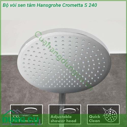 Bộ vòi sen tắm Hansgrohe Crometta S 240 gồm một sen tay 1 bát sen trần 1 dây cấp nước 1 bộ điều chỉnh nhiệt độ 1 thanh trượt  Sản phẩm được làm từ chất liệu đồng không có chì nên an toàn khi sử dụng và dễ dàng làm sạch các lỗ nước bằng silicon Các đầu vòi làm bàng Silicon đặc biệt giúp dễ lau chùi và chống bám bẩn trên thiết bị vệ sinh BOLTIC LEVER LOCK tay nắm được khóa chặt hơn tránh tình trạng nhỏ nước