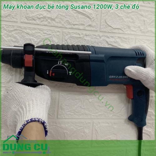 Máy khoan đục bê tông Susano 1200W 3 chế độ mang tới hiệu quả tối đa trong công việc nhờ thiết kế thông minh cho sự tiện lợi khi thao tác Máy hoạt động mạnh mẽ và nhỏ gọn giúp bạn dễ dàng thực hiện các công việc sửa chữa lắp đặt cần có máy khoan Sản phẩm nổi bật với thiết kế hiện đại máy với khả năng cách nhiệt cách điện cao mang đến sự an toàn tối đa cho người dùng