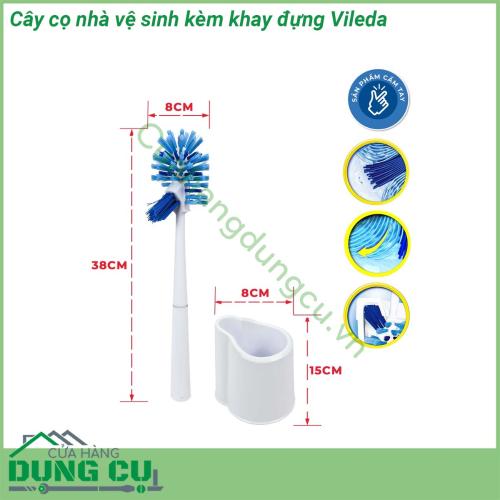 Cây cọ nhà vệ sinh kèm khay đựng Vileda có thể làm sạch sâu mọi ngóc ngách trong bồn cầu nhà vệ sinh Công thức 3 trong 1 gồm sợi lông dài mềm có vùng cọ rửa rộng giúp tiếp xúc vào các khu vực khó với tới nhất các sợi ngắn cứng giúp tăng lực tiếp xúc để xử lý các vết bẩn cứng bám chặt lên bề mặt bồn cầu lâu ngày Chùm sợi cứng dài được thiết kế để vươn vào sâu bên trong ống dẫn chất thải để cọ rửa kĩ càng hơn chống lại mùi hôi