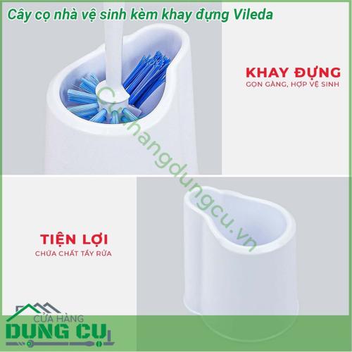 Cây cọ nhà vệ sinh kèm khay đựng Vileda có thể làm sạch sâu mọi ngóc ngách trong bồn cầu nhà vệ sinh Công thức 3 trong 1 gồm sợi lông dài mềm có vùng cọ rửa rộng giúp tiếp xúc vào các khu vực khó với tới nhất các sợi ngắn cứng giúp tăng lực tiếp xúc để xử lý các vết bẩn cứng bám chặt lên bề mặt bồn cầu lâu ngày Chùm sợi cứng dài được thiết kế để vươn vào sâu bên trong ống dẫn chất thải để cọ rửa kĩ càng hơn chống lại mùi hôi