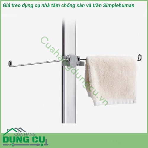 Giá treo dụng cụ nhà tắm chống sàn và trần Simplehuman được làm từ chất liệu thép cao cấp sáng bóng chống ăn mòn cực kỳ an toàn với thiết kế suction cup kẹp vào kính ở đầu trên và hút chặt ở đầu dưới Giúp cho nhà tắm ngăn nắp gọn gàng tiết kiệm diện tích khi cần có thể di chuyển hoặc tháo lắp dễ dàng  Giá treo có hỗ trợ từ cả bên trên và bên dưới Điều này đảm bảo rằng chúng sẽ không lắc lư giống như các thiết bị cố định được tích hợp sẵn