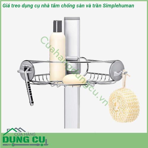 Giá treo dụng cụ nhà tắm chống sàn và trần Simplehuman được làm từ chất liệu thép cao cấp sáng bóng chống ăn mòn cực kỳ an toàn với thiết kế suction cup kẹp vào kính ở đầu trên và hút chặt ở đầu dưới Giúp cho nhà tắm ngăn nắp gọn gàng tiết kiệm diện tích khi cần có thể di chuyển hoặc tháo lắp dễ dàng  Giá treo có hỗ trợ từ cả bên trên và bên dưới Điều này đảm bảo rằng chúng sẽ không lắc lư giống như các thiết bị cố định được tích hợp sẵn