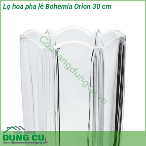 Lọ hoa pha lê Bohemia Orion 30 cm làm bằng pha lê cao cấp của Tiệp Khắc có độ sáng bóng hoàn hảo và độ cứng vượt trội có khả năng chống vỡ chống trầy xước và không bị ngả màu theo thời gian Lọ hoa có thiết kế mạng nhện vui tươi Nó trông thanh lịch và làm sáng lên bất kỳ nội thất nào Nó có hình dạng của một bông hoa khép kín Với chiều cao 300mm nó phù hợp với những bó hoa và đồ trang trí nhỏ hơn  