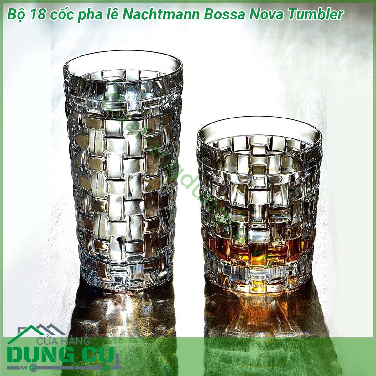 Bộ 18 cốc pha lê Nachtmann Bossa Nova Tumbler kiểu dáng hiện đại tinh tế sang trọng độc đáo Được tạo ra bởi những nhà thiết kế xuất sắc  Bộ 18 cốc pha lê Nachtmann Bossa Nova được chế tác với nghệ thuật thổi thủ công truyền thống nổi tiếng của Đức Các công đoạn chế tác như ép thổi cắt đánh bóng được tiến hành cầu kỳ tỷ mỉ đạt tới tiêu chuẩn hoàn hảo nhất