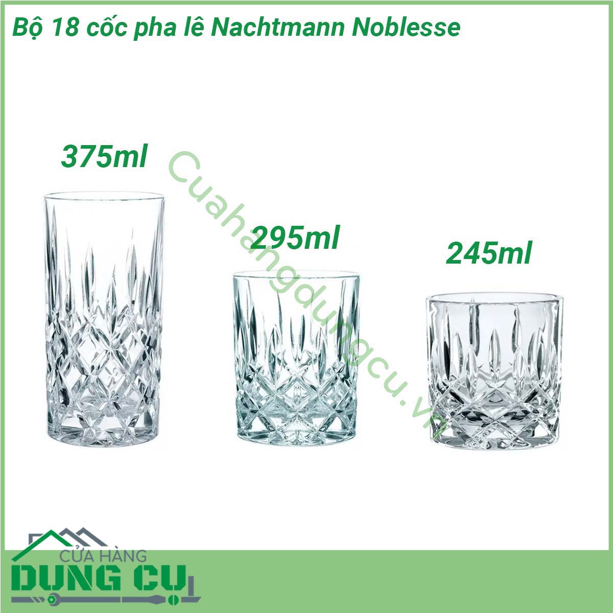 Bộ 18 cốc pha lê Nachtmann Noblesse được tạo ra bởi những nhà thiết kế xuất sắc kiểu dáng hiện đại tinh tế sang trọng độc đáo  Bộ 18 cốc pha lê Nachtmann Noblesse nhẹ bền có khả năng chịu lực tốt màu sắc và độ sáng bóng không bị mai một với thời gian