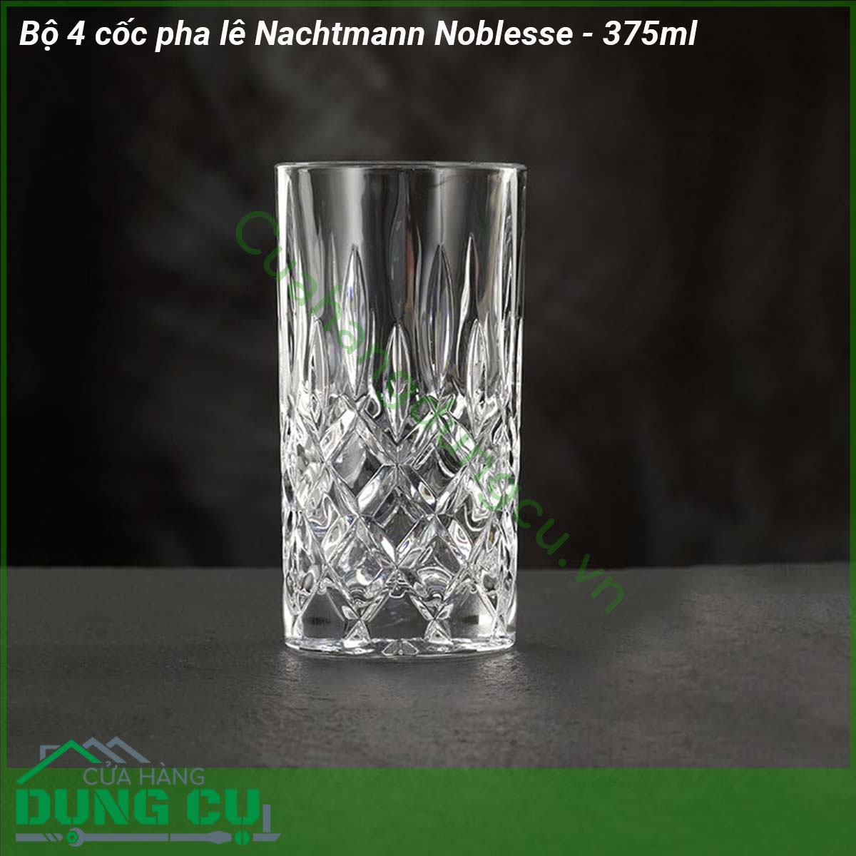 Bộ 4 cốc pha lê Nachtmann Noblesse - 375ml được làm từ pha lê tốt đủ bền để sử dụng hàng ngày Pha lê Nachtmann cực kỳ bền và tiện dụng chất liệu pha lê chất lượng cao khúc xạ ánh sáng rực rỡ khiến bộ đĩa thực sự sang trọng và nổi bật Pha lê Nachtmann là món quà lý tưởng cho những dịp sinh nhật đám cưới hoặc lễ tết  Pha lê Natchmann nhẹ mà bền màu sắc và độ sáng bóng không bị mai một với thời gian