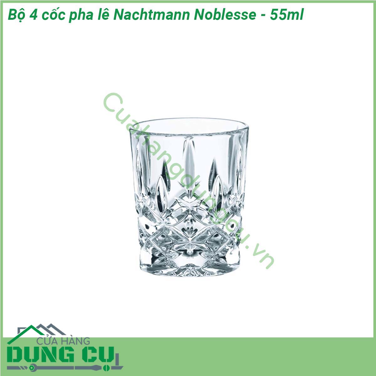 Bộ 4 cốc pha lê Nachtmann Noblesse - 55ml được làm từ chất liệu pha lê không chì sản xuất theo tiêu chuẩn của Đức cẩn thận từ khâu chọn nguyên liệu được nung ở nhiệt độ cao trên 1500oC vì vậy hoàn toàn có thể yên tâm về độ trong độ bền và độ an toàn không chứa chì an toàn cho sức khỏe người tiêu dùng