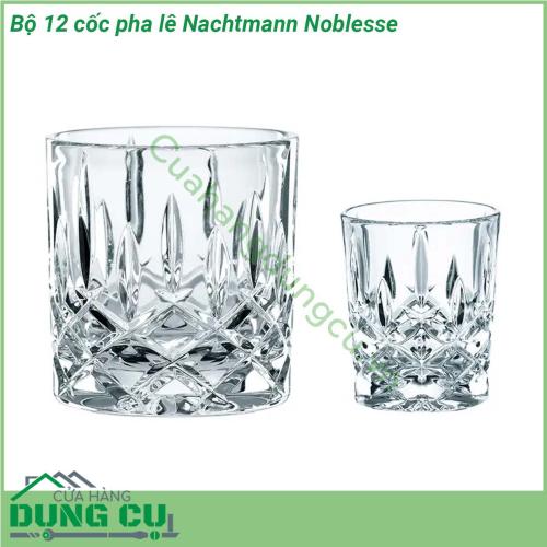 Bộ 12 cốc pha lê Nachtmann Noblesse nhẹ bền có khả năng chịu lực tốt màu sắc và độ sáng bóng không bị mai một với thời gian Nachtmann Noblesse được sản xuất 100 tại Đức Có khả năng chịu nhiệt lên tới 65 độ C và có thể vệ sinh an toàn bằng máy rửa bát  không làm suy giảm chất lượng thủy tinh sau nhiều lần rửa