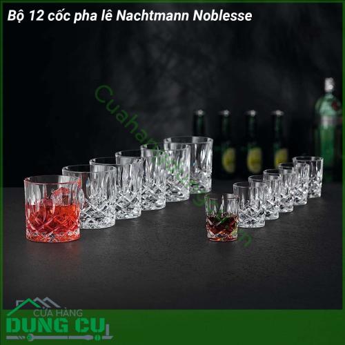 Bộ 12 cốc pha lê Nachtmann Noblesse nhẹ bền có khả năng chịu lực tốt màu sắc và độ sáng bóng không bị mai một với thời gian Nachtmann Noblesse được sản xuất 100 tại Đức Có khả năng chịu nhiệt lên tới 65 độ C và có thể vệ sinh an toàn bằng máy rửa bát  không làm suy giảm chất lượng thủy tinh sau nhiều lần rửa