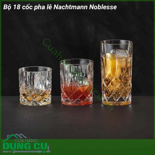 Bộ 18 cốc pha lê Nachtmann Noblesse được tạo ra bởi những nhà thiết kế xuất sắc kiểu dáng hiện đại tinh tế sang trọng độc đáo  Bộ 18 cốc pha lê Nachtmann Noblesse nhẹ bền có khả năng chịu lực tốt màu sắc và độ sáng bóng không bị mai một với thời gian