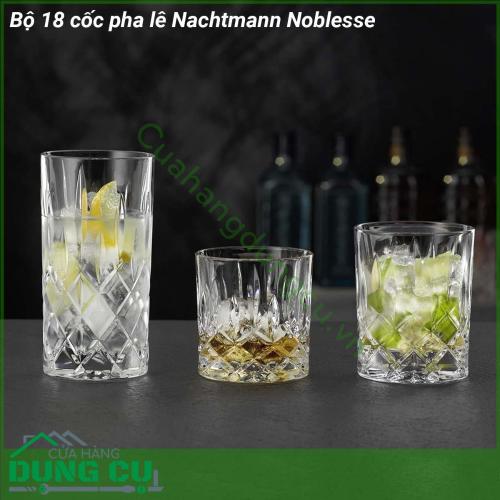 Bộ 18 cốc pha lê Nachtmann Noblesse được tạo ra bởi những nhà thiết kế xuất sắc kiểu dáng hiện đại tinh tế sang trọng độc đáo  Bộ 18 cốc pha lê Nachtmann Noblesse nhẹ bền có khả năng chịu lực tốt màu sắc và độ sáng bóng không bị mai một với thời gian