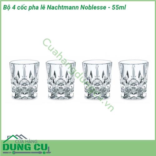 Bộ 4 cốc pha lê Nachtmann Noblesse - 55ml được làm từ chất liệu pha lê không chì sản xuất theo tiêu chuẩn của Đức cẩn thận từ khâu chọn nguyên liệu được nung ở nhiệt độ cao trên 1500oC vì vậy hoàn toàn có thể yên tâm về độ trong độ bền và độ an toàn không chứa chì an toàn cho sức khỏe người tiêu dùng