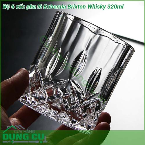 Bộ 6 cốc pha lê Bohemia Brixton Whisky 320ml gồm 6 chiếc được thiết kế từ những người thợ có tay nghề thủ công hàng thế kỷ những chiếc cốc pha rượu whisky thiết kế ấn tượng với hoa văn sống động tạo phong cách độc đáo chuyên dùng cho rượu whisky đồ uống