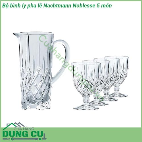 Bộ bình ly pha lê Nachtmann Noblesse 5 món cực kỳ bền và tiện dụng chất liệu pha lê chất lượng cao khúc xạ ánh sáng rực rỡ khiến bộ đĩa thực sự sang trọng và nổi bật  Bộ bình ly pha lê Nachtmann Noblesse 5 món là món quà lý tưởng cho những dịp sinh nhật đám cưới hoặc lễ tết