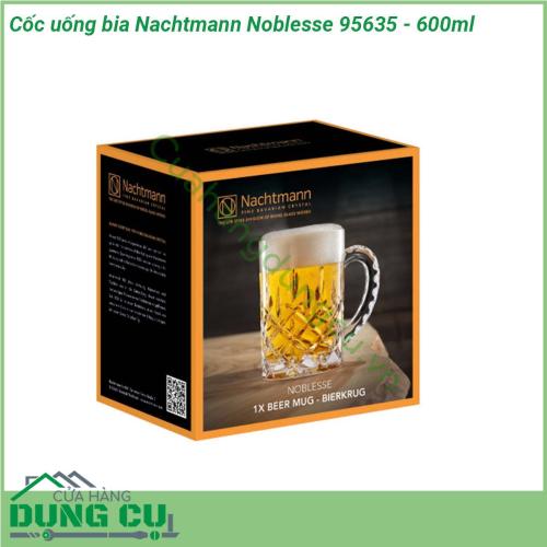 Cốc uống bia Nachtmann Noblesse 95635 - 600ml được chế tác với nghệ thuật thổi thủ công truyền thống nổi tiếng của Đức Các công đoạn chế tác như ép thổi cắt đánh bóng được tiến hành cầu kỳ tỷ mỉ đạt tới tiêu chuẩn hoàn hảo nhất  Kiểu dáng hiện đại tinh tế sang trọng độc đáo Được tạo ra bởi những nhà thiết kế xuất sắc Sản phẩm cực bền có khả năng chịu lực tốt màu sắc và độ sáng bóng không bị mai một với thời gian