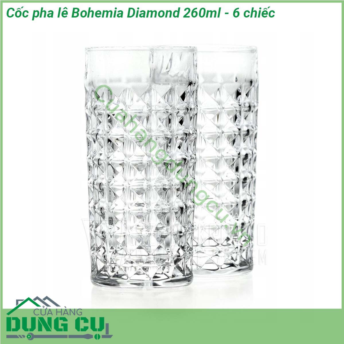 Cốc pha lê Bohemia Diamond 260ml - 6 chiếc có độ bền cao giữ nhiệt tốt thiết kế đơn giản thanh lịch và phù hợp với tính chất của rượu giúp giữ trọn mùi vị và làm lan tỏa hương vị của rượu một hiệu quả Cốc Pha Lê Diamond 260ml được thiết kế  mài giũa cực kì bắt mắt Thiết kế cũng được chú trọng nhằm đảm bảo không bị trơn trượt