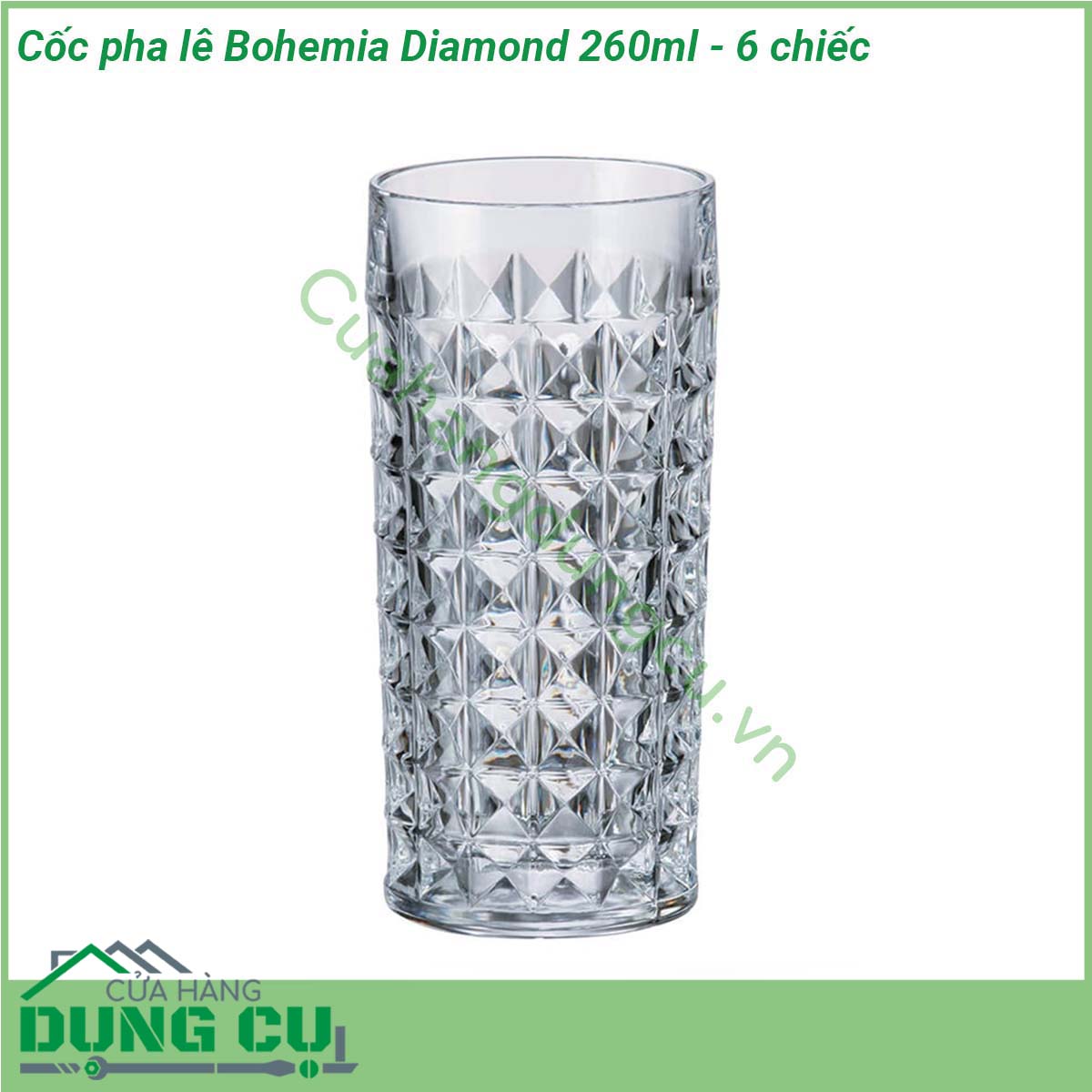 Cốc pha lê Bohemia Diamond 260ml - 6 chiếc có độ bền cao giữ nhiệt tốt thiết kế đơn giản thanh lịch và phù hợp với tính chất của rượu giúp giữ trọn mùi vị và làm lan tỏa hương vị của rượu một hiệu quả Cốc Pha Lê Diamond 260ml được thiết kế  mài giũa cực kì bắt mắt Thiết kế cũng được chú trọng nhằm đảm bảo không bị trơn trượt