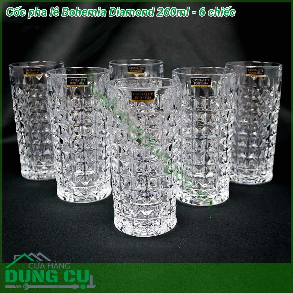 Cốc pha lê Bohemia Diamond 260ml - 6 chiếc có độ bền cao giữ nhiệt tốt thiết kế đơn giản thanh lịch và phù hợp với tính chất của rượu giúp giữ trọn mùi vị và làm lan tỏa hương vị của rượu một hiệu quả Cốc Pha Lê Diamond 260ml được thiết kế  mài giũa cực kì bắt mắt Thiết kế cũng được chú trọng nhằm đảm bảo không bị trơn trượt