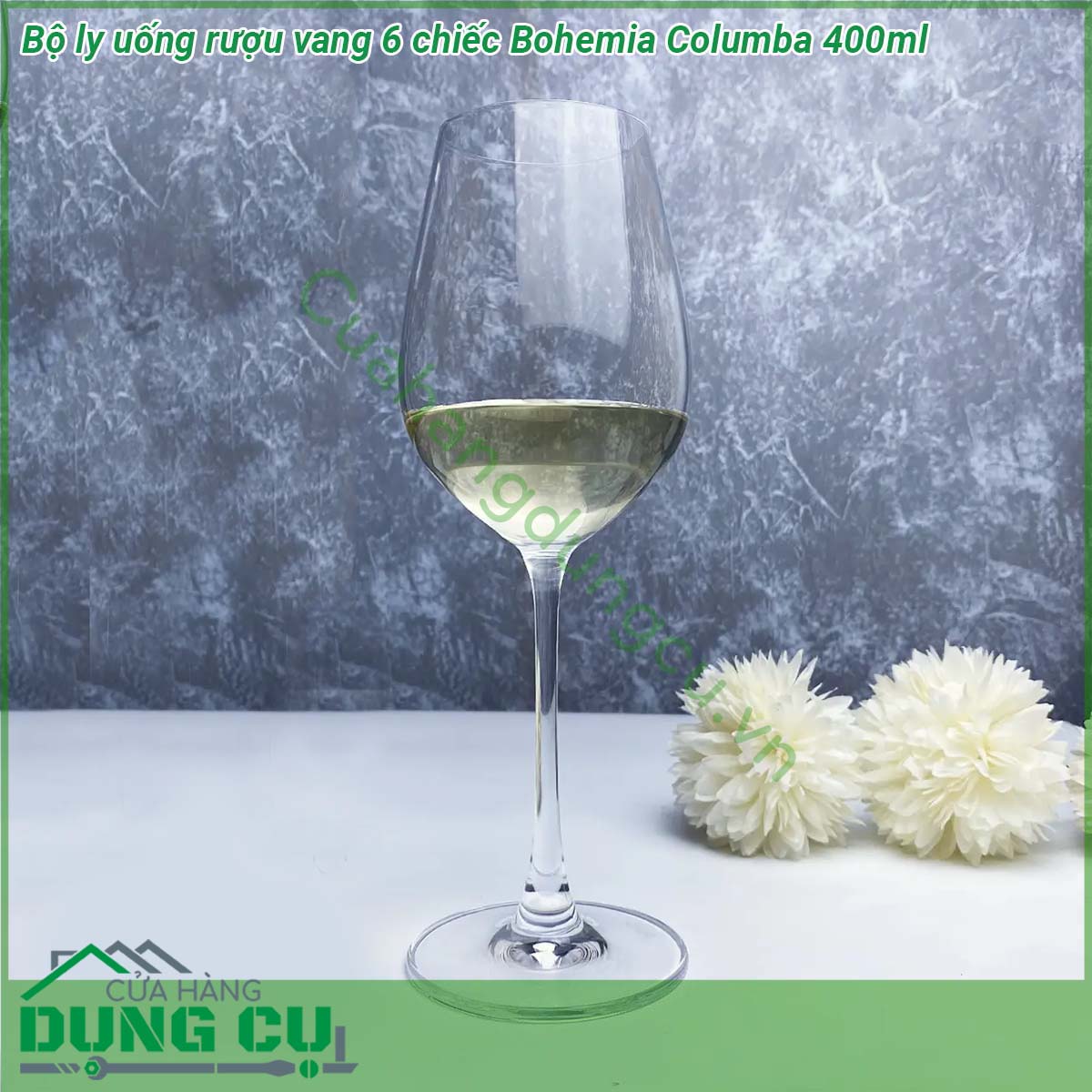 Bộ ly uống rượu vang 6 chiếc Bohemia Columba 400ml có màu sắc sáng bóng sang trọng độ bền cao âm thanh vang khi cụng ly và đặc biệt an toàn cho sức khỏe người dùng Ly thích hợp sử dụng cho rượu vang trắng và vang đỏ  