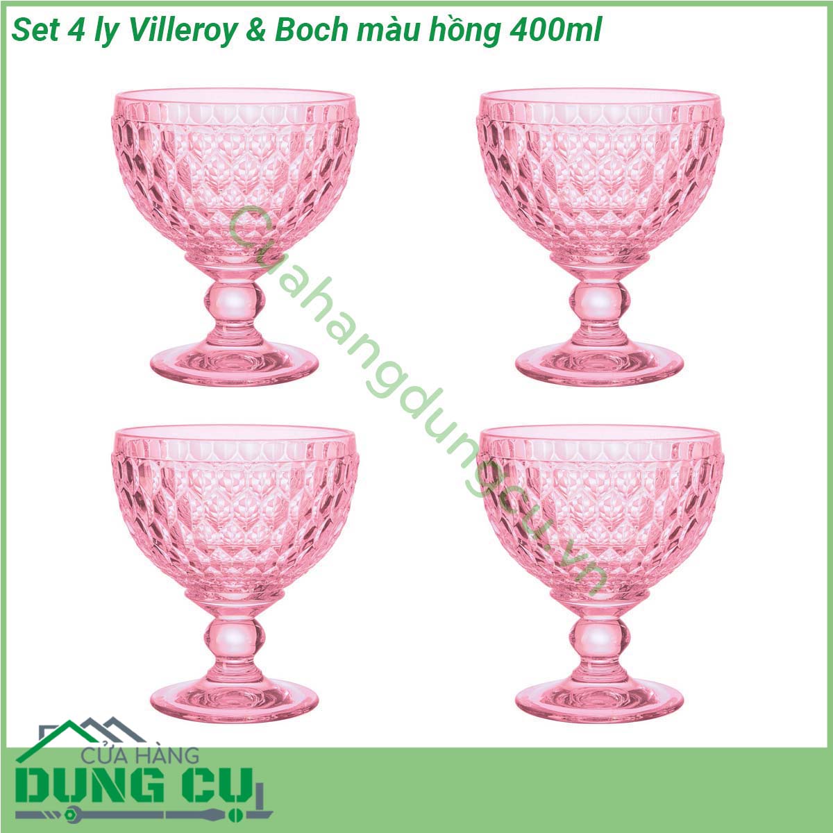 Set 4 ly Villeroy Boch màu hồng 400ml là sự kết hợp hoàn hảo giữa hình dáng cổ điển hiện đại và những gam màu đẹp nhất từ ​​mùa hè sang mùa đông Ly đa năng để đựng nước uống kem nước chanh hoa quả trái cây hoặc đồ uống lạnh khác thiết kế đô thị và các điểm nhấn màu bắt mắt