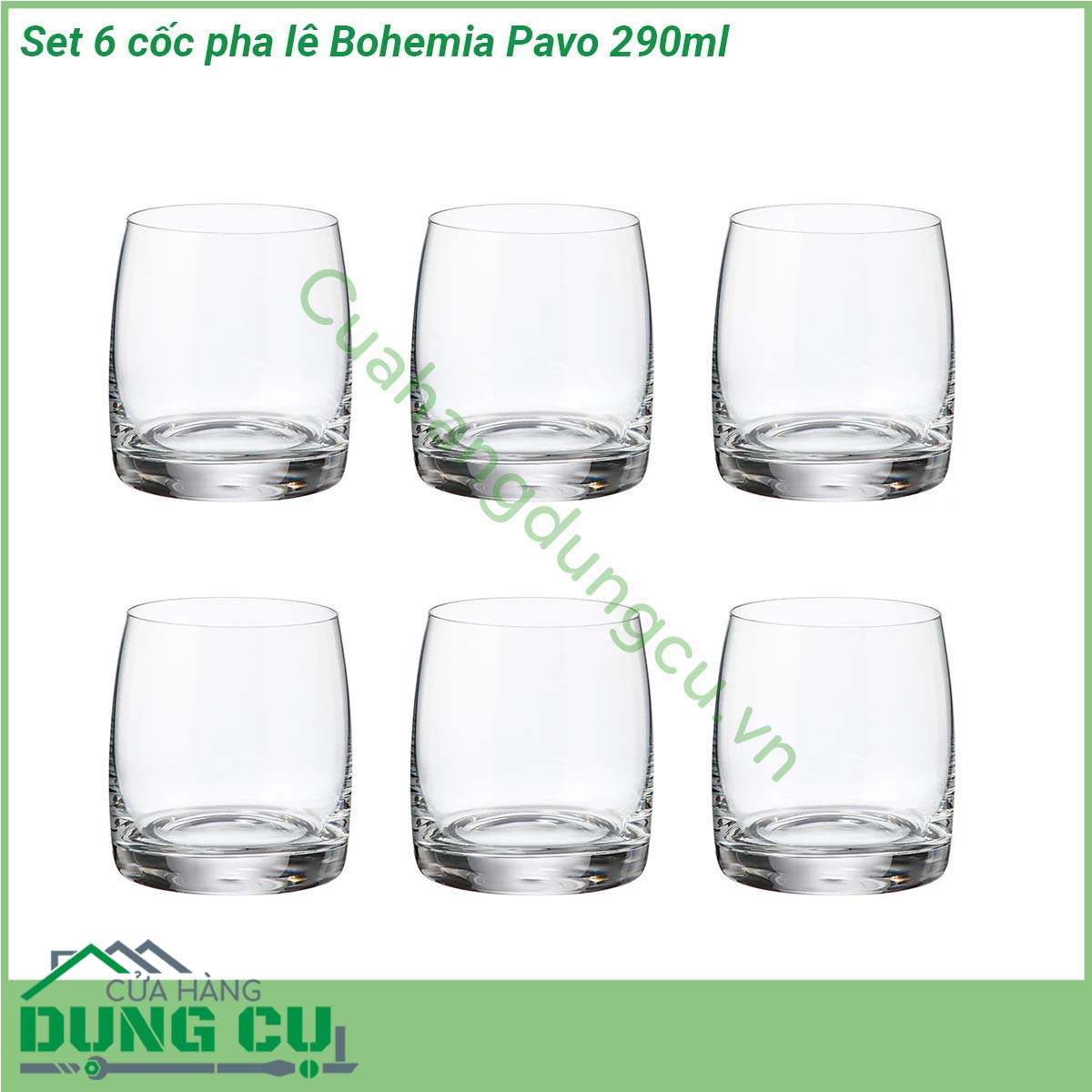 Set 6 cốc pha lê Bohemia Pavo 290ml được làm từ chất liệu pha lê cao cấp của vùng Bohemia Tiệp Khắc Đây là loại chất liệu lừng danh nổi tiếng trên toàn thế giới về chất lượng và độ tinh khiết Tất cả các sản phẩm đều là sự kết tinh của truyền thống chế tác pha lê hàng trăm năm lịch sử cùng với sự trao chuốt trong quy trình sản xuất tỉ mỉ trong từng công đoạn gia công nên đảm bảo mỗi sản phẩm xuất xưởng là một kiệt tác nghệ thuật hoàn mỹ