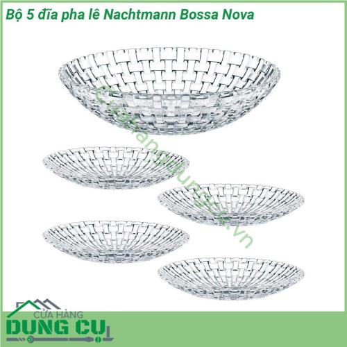 Bộ 5 đĩa pha lê Nachtmann Bossa Nova có khối lượng vô cùng nhẹ bền và có khả năng chịu lực tốt không dễ bị lực làm cho vỡ hoặc sứt mẻ hoàn toàn có thể sử dụng với máy rửa bát