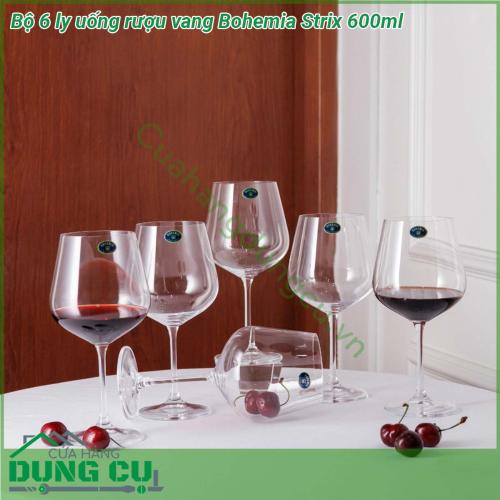 Bộ 6 ly uống rượu vang Bohemia Strix 600ml được làm bằng pha le cao cấp có thể chịu nhiệt lên hơn 400 độ C không có chứa chất BPA không bị thôi nhiễm các chất độc hại từ sản phẩm vào thức ăn an toàn với các loại thực phẩm có tính axit sử dụng an toàn trong máy rửa chén