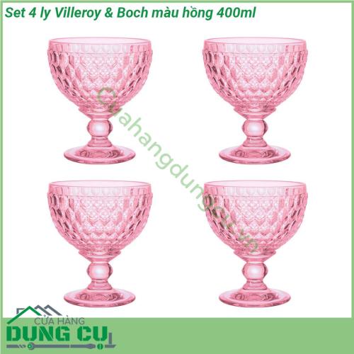 Set 4 ly Villeroy Boch màu hồng 400ml là sự kết hợp hoàn hảo giữa hình dáng cổ điển hiện đại và những gam màu đẹp nhất từ ​​mùa hè sang mùa đông Ly đa năng để đựng nước uống kem nước chanh hoa quả trái cây hoặc đồ uống lạnh khác thiết kế đô thị và các điểm nhấn màu bắt mắt