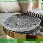 Đĩa pha lê Bohemia tròn mài hoạ tiết hoa 35cm
