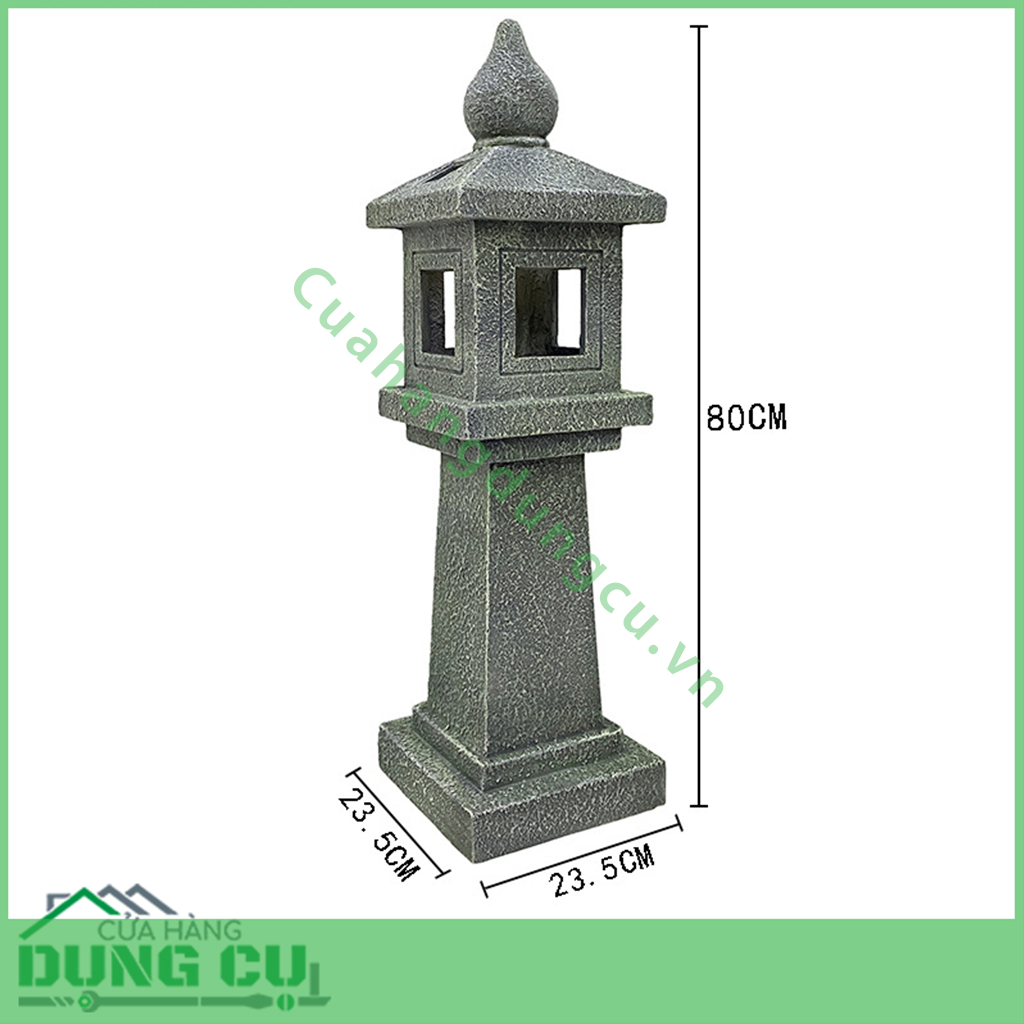Đèn tháp vuông giả đá 80 cm để sân vườn ngoài trời