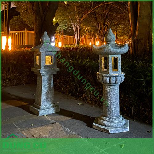 Đèn tháp vuông giả đá 80 cm để sân vườn ngoài trời