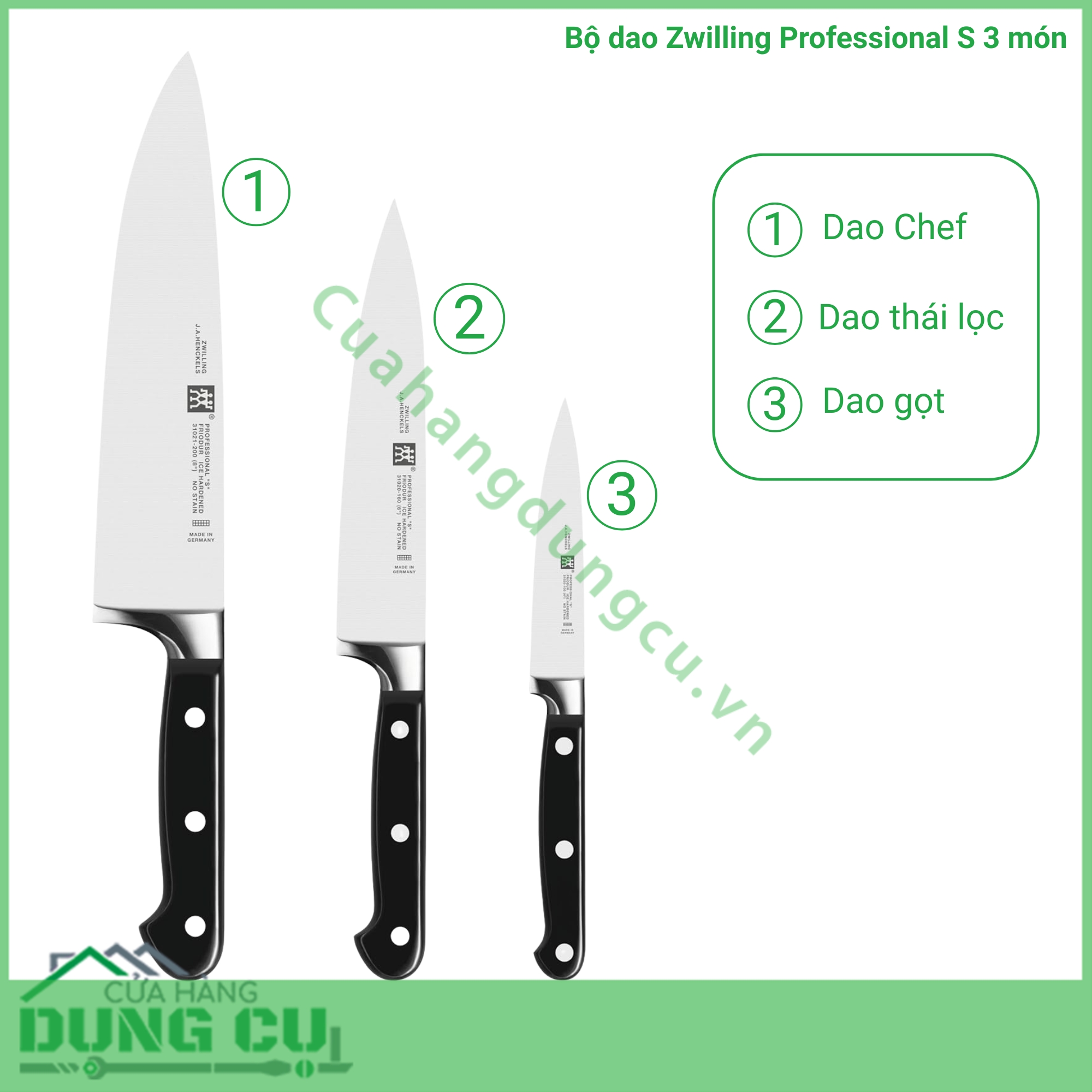 Bộ dao bếp đúc lõi thép Zwilling Professional S 3 món (DA31)