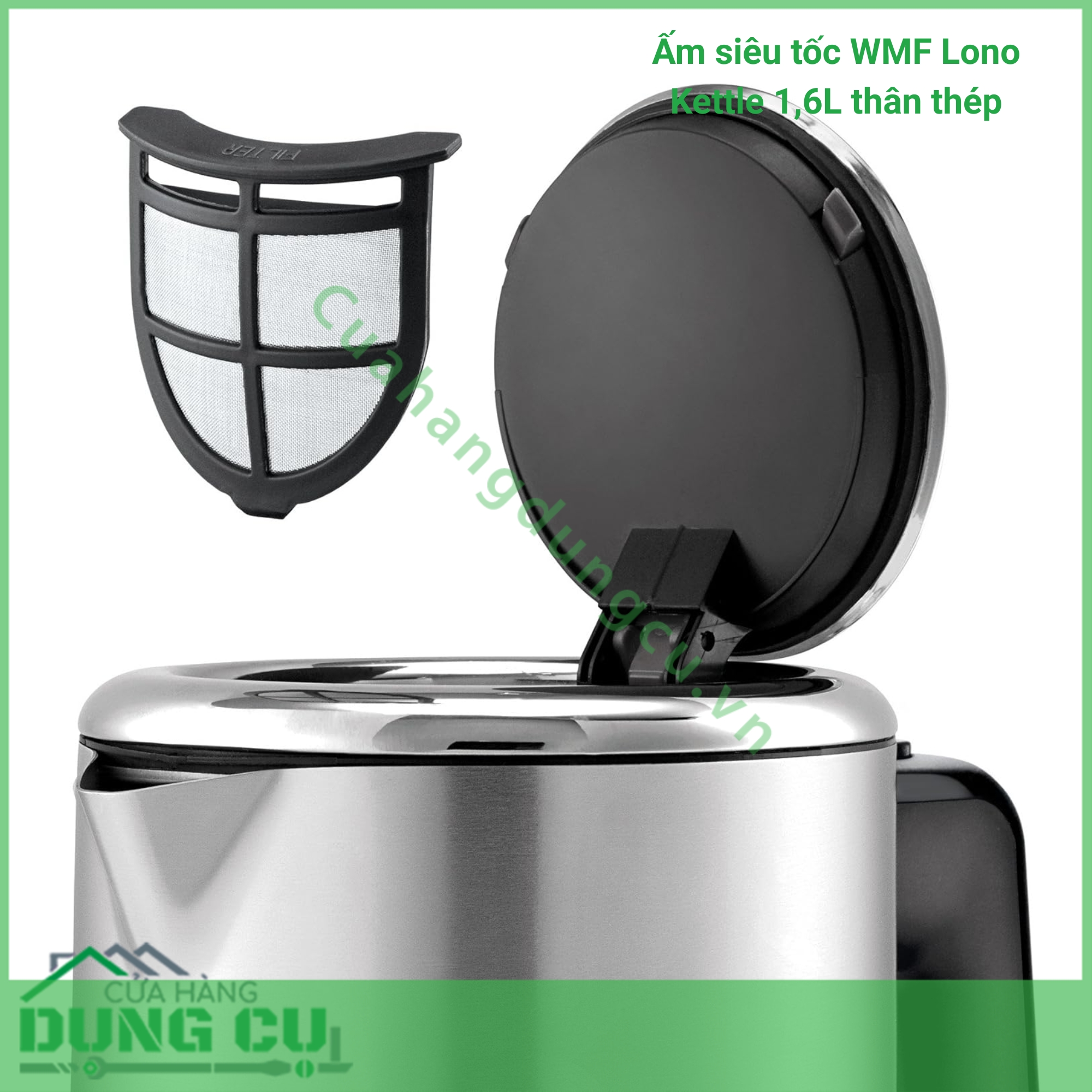 Ấm siêu tốc WMF Lono Kettle 1 6L thân thép 2 400W siêu bền đẹp