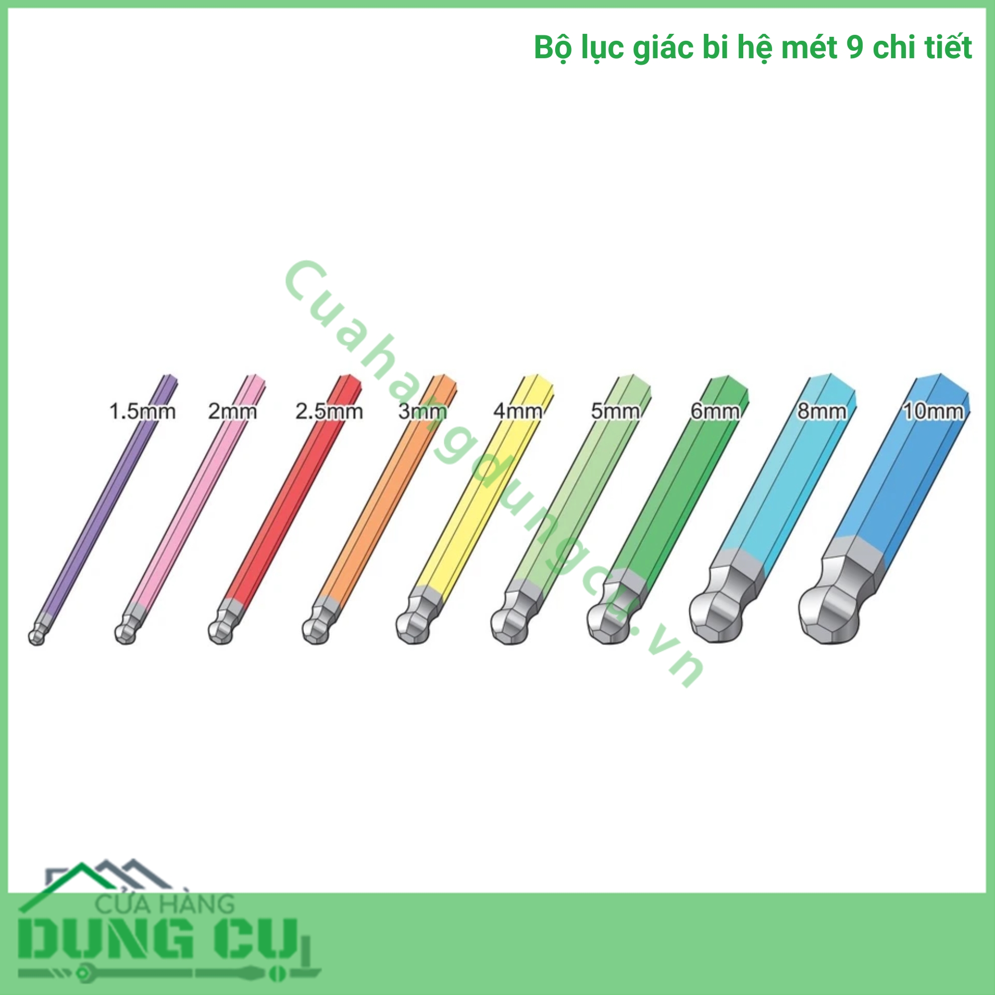 Bộ lục giác bi hệ mét 9 chi tiết 1 5-10mm AQUS910 Asahi