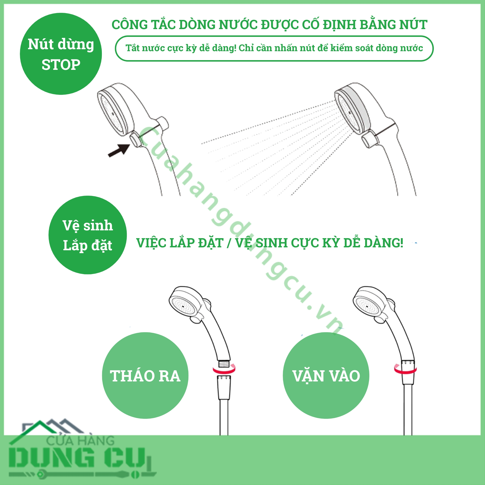 Vòi sen tắm mạ WT có nút dừng Takagi (JSB022MAS)