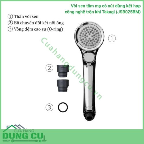 Vòi sen tắm mạ có nút dừng kết hợp công nghệ trộn khí Takagi (JSB025BM)
