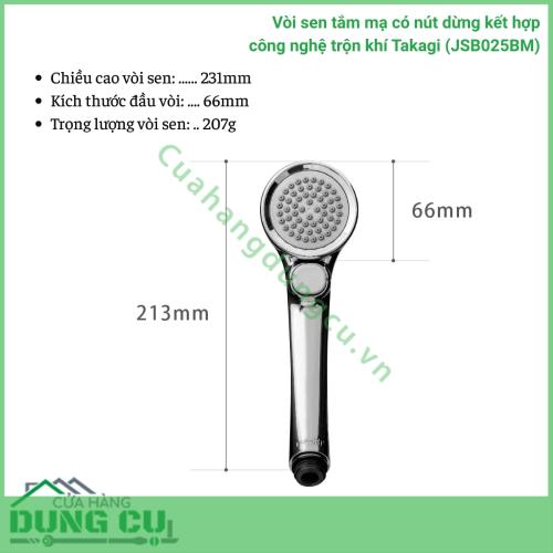 Vòi sen tắm mạ có nút dừng kết hợp công nghệ trộn khí Takagi (JSB025BM)