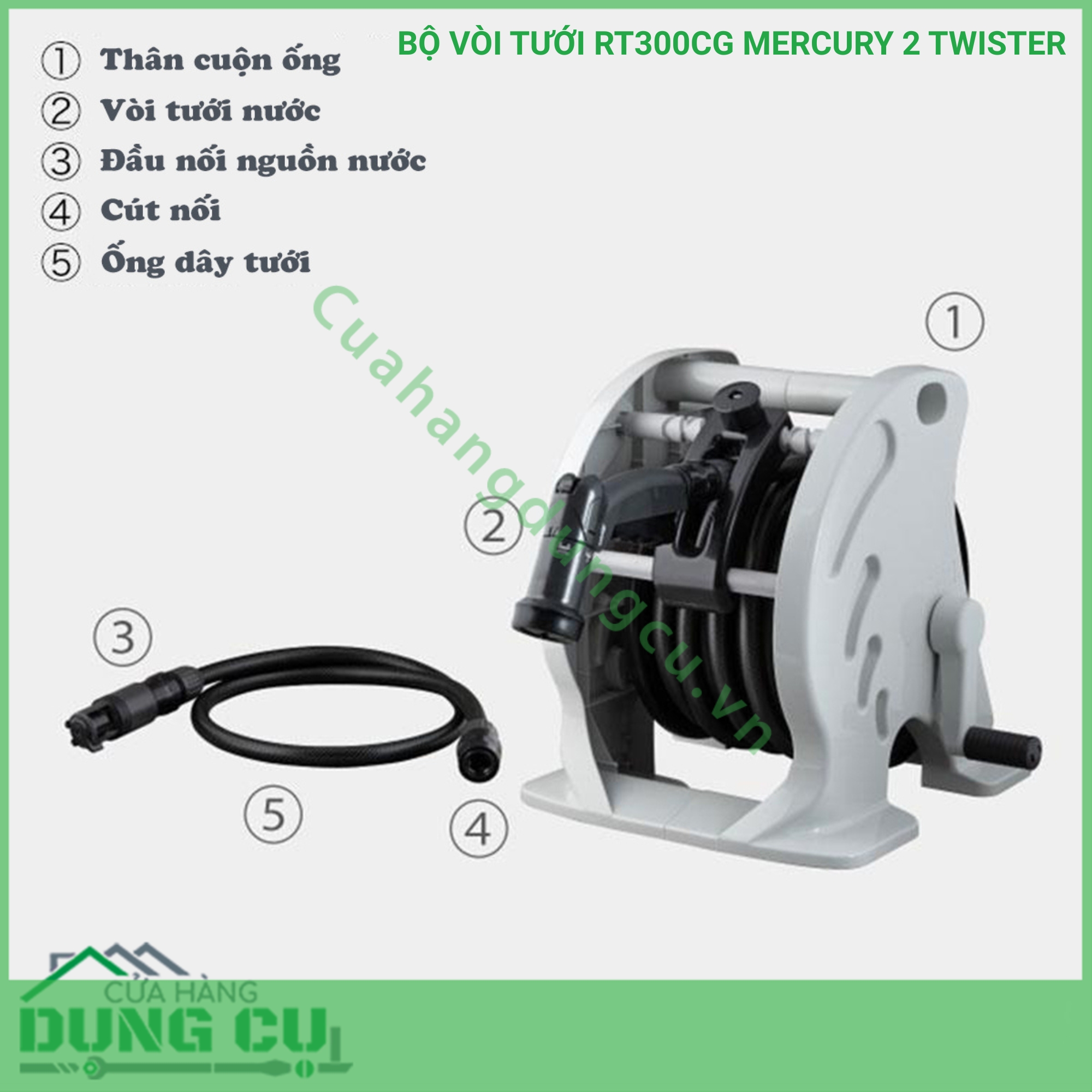 Bộ vòi thu rút tưới vườn Takagi Mercury 2 Twister (CG) 30m RT330CG