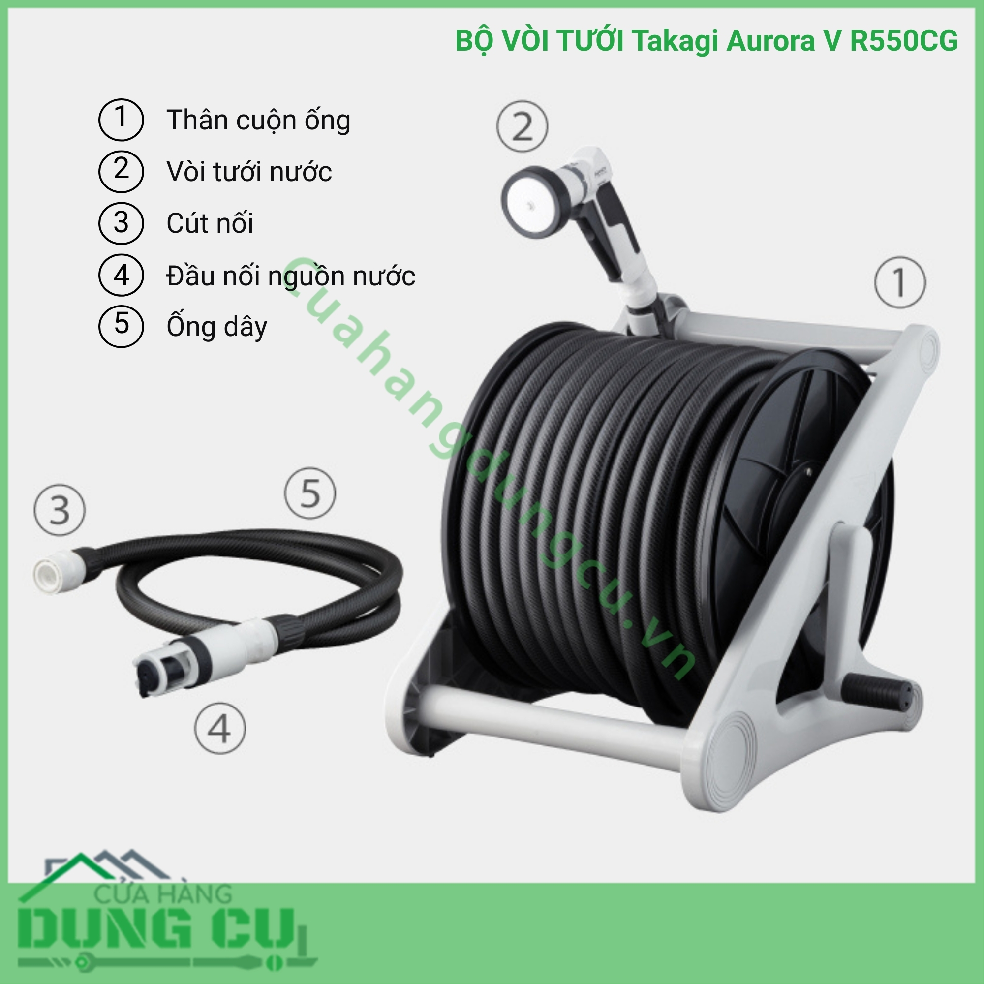 Bộ vòi thu rút tưới vườn Takagi Aurora V 50m R550CG