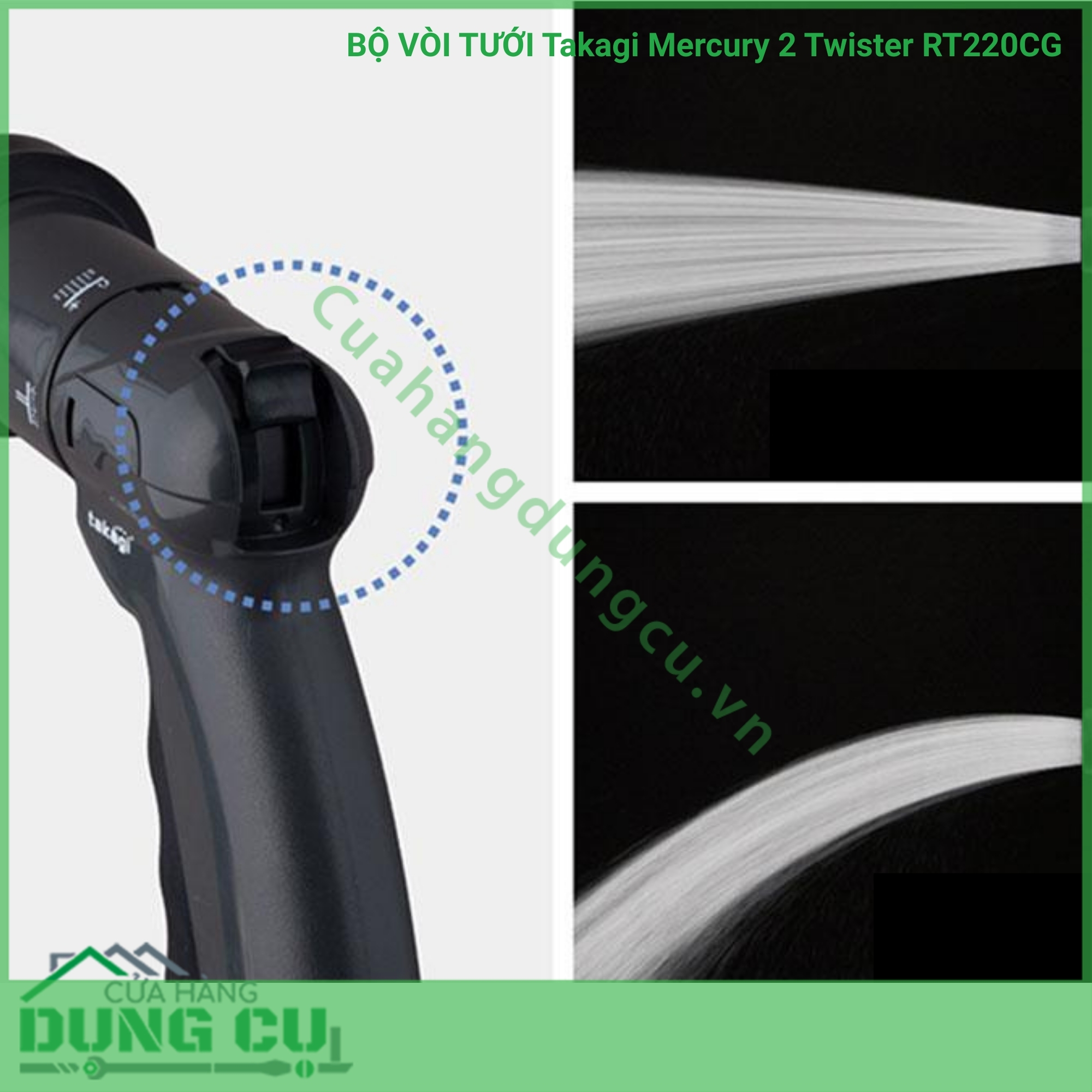 Bộ vòi thu rút tưới vườn Takagi Mercury 2 Twister (CG) 20m RT220CG