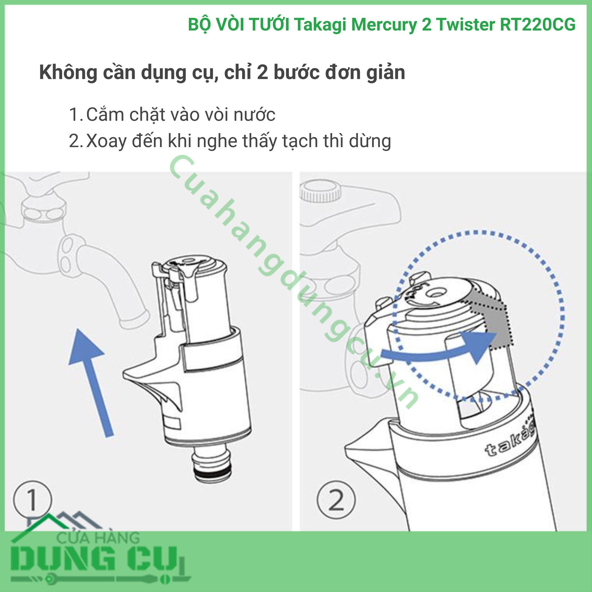 Bộ vòi thu rút tưới vườn Takagi Mercury 2 Twister (CG) 20m RT220CG