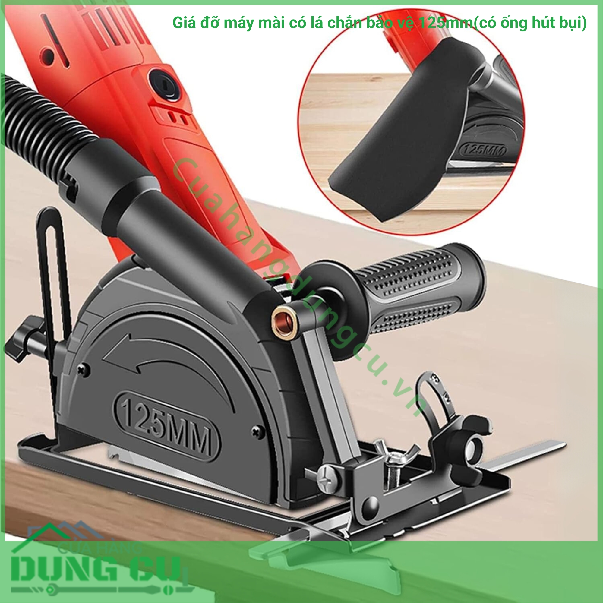 Giá đỡ máy mài có lá chắn bảo vệ 125mm(có ống hút bụi)