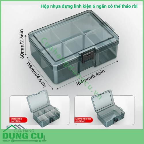 Hộp nhựa đựng linh kiện 6 ngăn có thể tháo rời